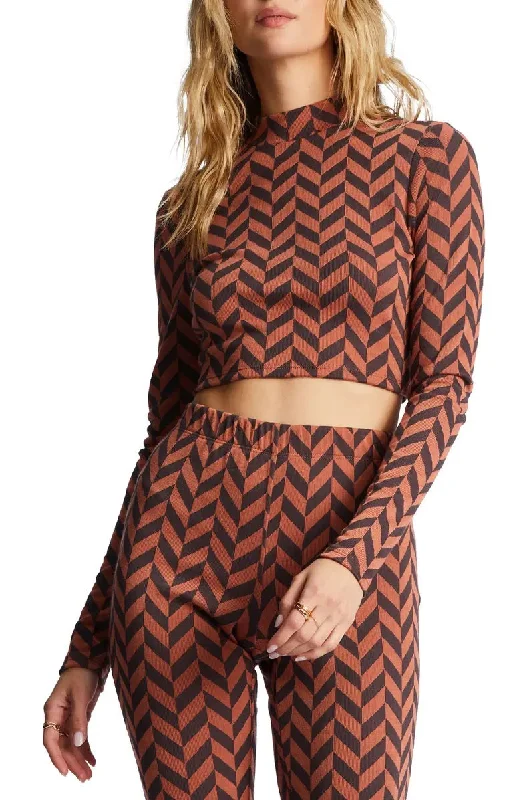 New Heights Chevron Mock Neck Crop Top Knit Fabric Woven Fabric Fleece Fabric