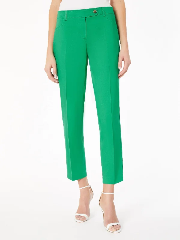Plus Size Solid Fly-Front Slim Leg Pants Elegant Silk Pants
