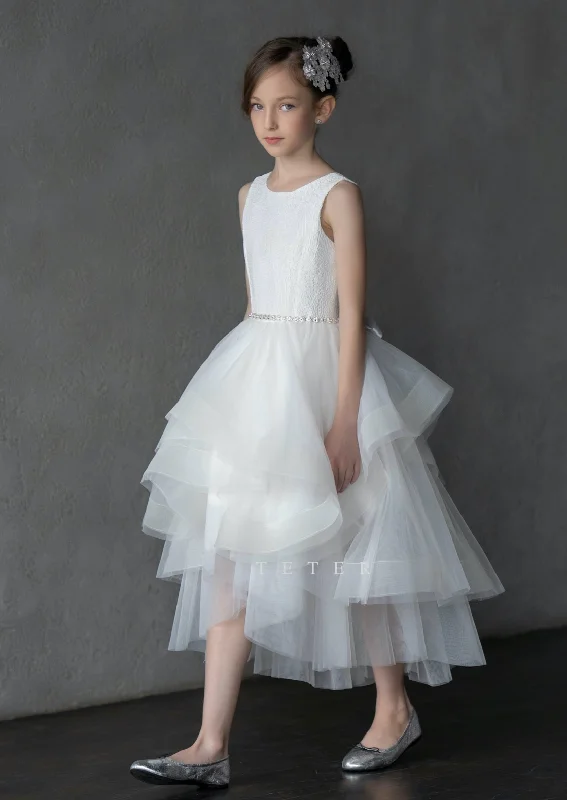 Teter Warm High Low Lace Bodice Tea Length Tiered Dress - G17 Tunics Handmade artisanal