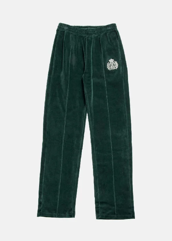 Forest Cream NY Crest Velour Track Pants Stylish Elastic Waist Pants