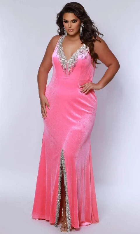 Sydney's Closet JK2412 - Sleeveless Velvet Evening Dress Crew Neckline Sporty