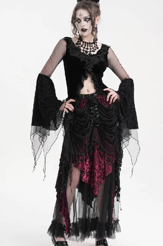 Black Long Sleeves Embroidery Mesh Ripped Women's Gothic Crop Top Fleece Nylon Spandex Black Long Sleeves Embroidery Mesh Ripped Women's Gothic Crop Top Fleece Nylon Spandex