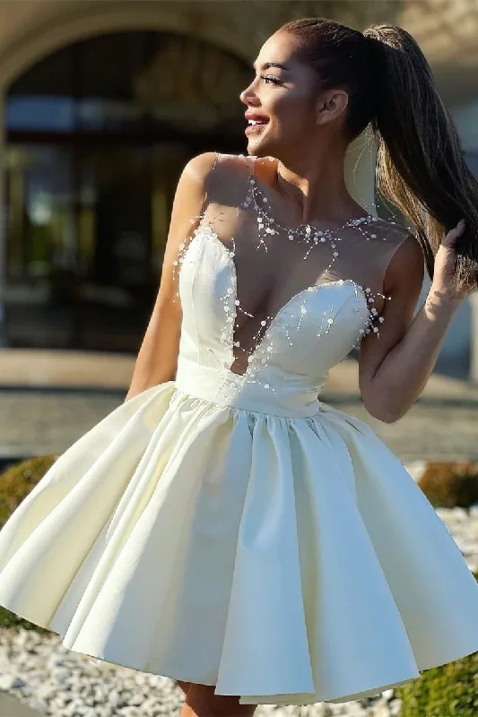 Sexy Ivory A-line Satin Party Dress gh1557 Tunics Corduroy durable