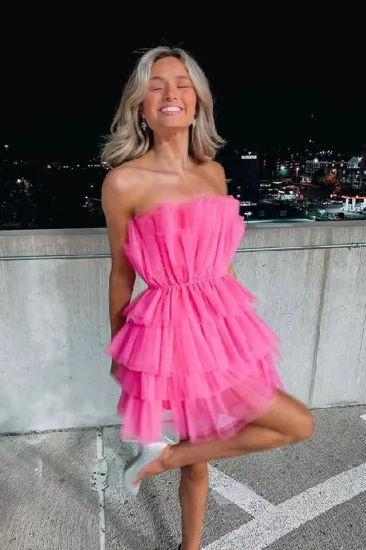 Charming A-Line Hot Pink Short Homecoming Dresses, Strapless Party Dress gh1678 Tunics Lace romantic Charming A-Line Hot Pink Short Homecoming Dresses, Strapless Party Dress gh1678 Tunics Lace romantic