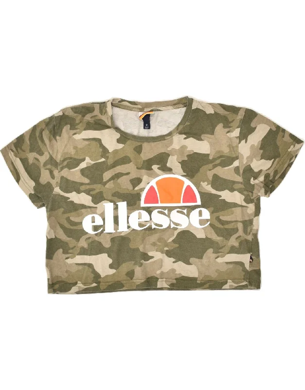 ELLESSE Womens Graphic Crop Top US 12 Large Khaki Camouflage Cotton Cozy Warm Stylish ELLESSE Womens Graphic Crop Top US 12 Large Khaki Camouflage Cotton Cozy Warm Stylish