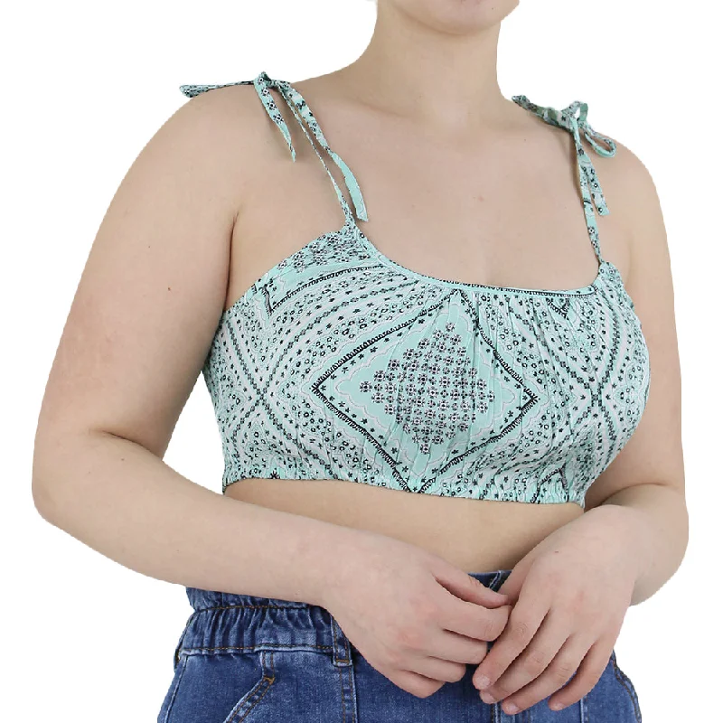 Women's Printed Crop Top,Aqua Collared Crew Neck Turtle Neck