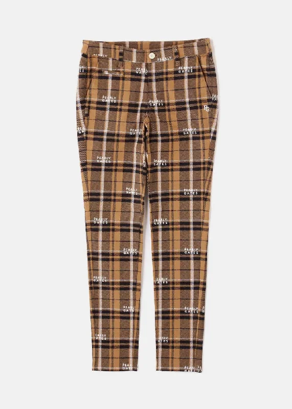 Beige Cotton Stretch Calze Check Pants Casual Track Pants
