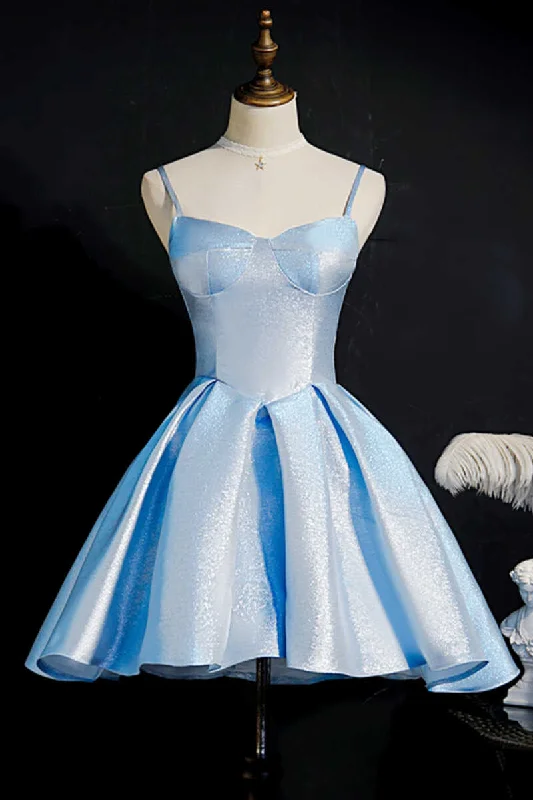 Glitter Blue Straps Lace-Up Short Party Dress gh1389 Tunics Evening elegant