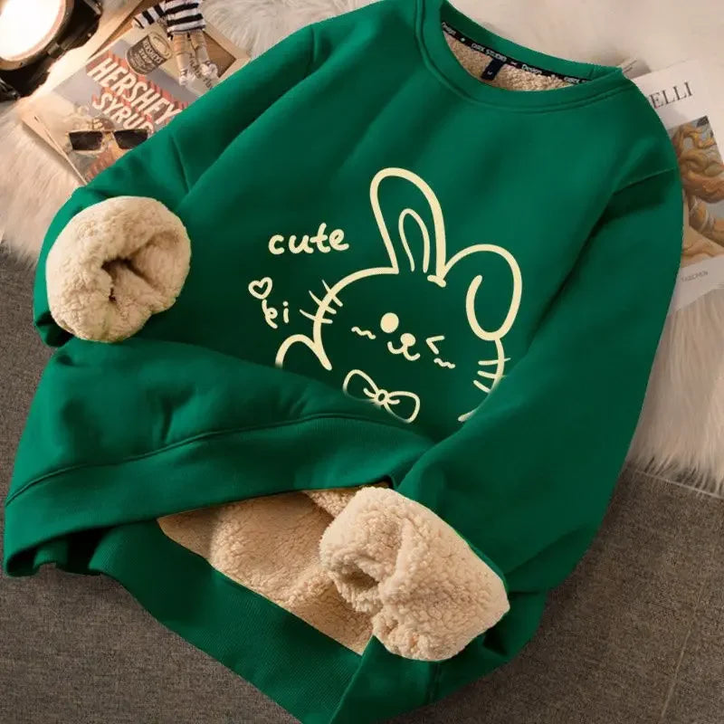Autumn Winter Women Casual Loose Sweatshirts Lambswool Thicken Thermal Sweatshirts Women Printed Cute Fleece Warm Hoodies 2023. Hoodie with Hem Lace Feminine Delicate Autumn Winter Women Casual Loose Sweatshirts Lambswool Thicken Thermal Sweatshirts Women Printed Cute Fleece Warm Hoodies 2023. Hoodie with Hem Lace Feminine Delicate