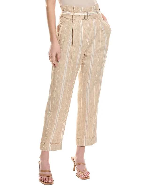 Peserico womens  Paperbag Linen-Blend Pant, 42, Brown Modern Stretch Trousers