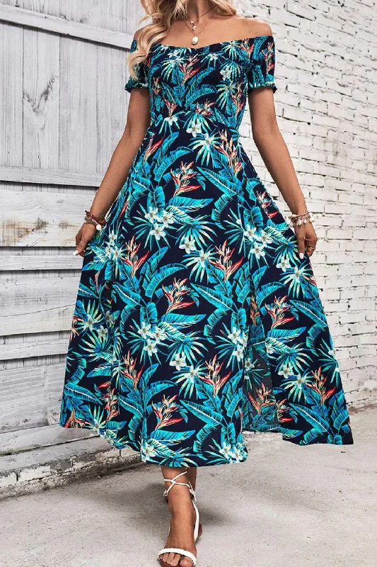 Floral Off-Shoulder Slit Dress Tunics Review highly