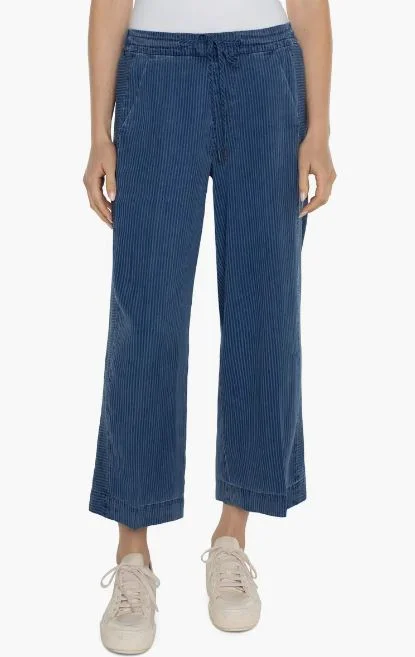 Liverpool Pull-On Wide Leg Pant with Tie Front Waist Indigo Pinstripe Modern Bootcut Pants Liverpool Pull-On Wide Leg Pant with Tie Front Waist Indigo Pinstripe Modern Bootcut Pants