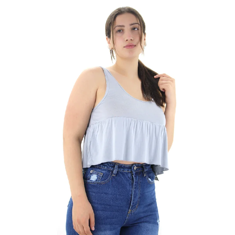 Women's Ruffled Crop Top,Grey Zippered Buttoned Snapped