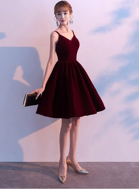 Lovely Velvet Burgundy Short Straps Homecoming Dress, Lovely Short Wedding Party Dress gh428 Tunics Denim casual Lovely Velvet Burgundy Short Straps Homecoming Dress, Lovely Short Wedding Party Dress gh428 Tunics Denim casual