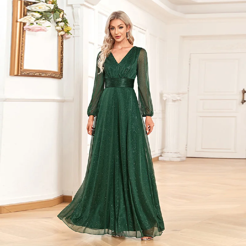 Green Chiffon V Neck Long Sleeves Party Dresses/bridesmaid Dresses Tunics Stylish modern Green Chiffon V Neck Long Sleeves Party Dresses/bridesmaid Dresses Tunics Stylish modern