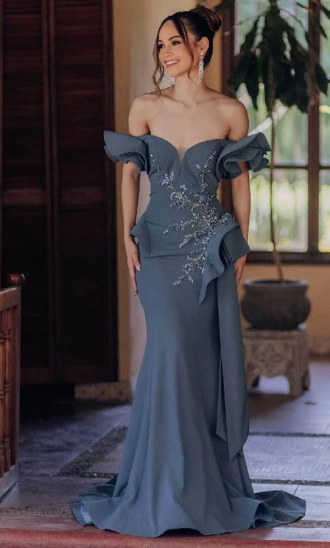 Terani Couture 232M1559 - Off-Shoulder Mermaid Dress Tunics Satin smooth