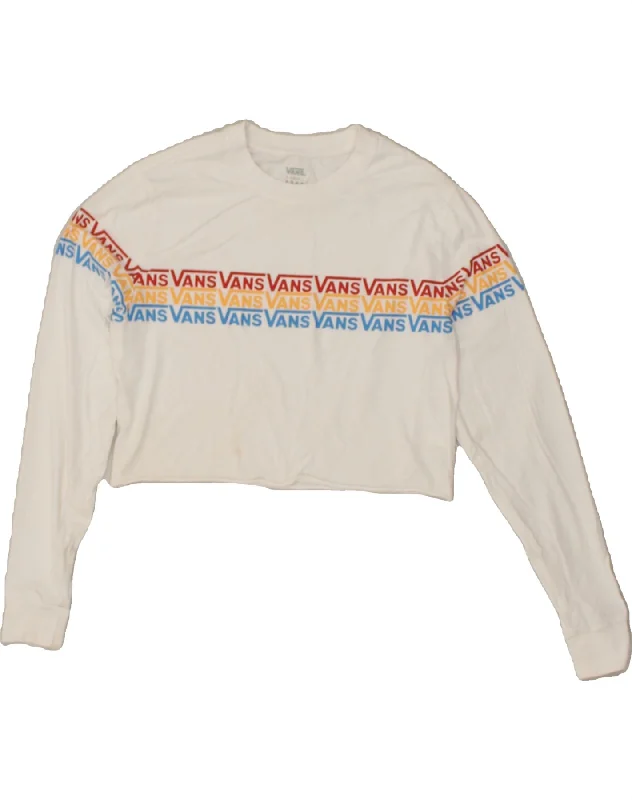 VANS Womens Graphic Crop Top UK 6 XS White Cotton Cozy Warm Stylish