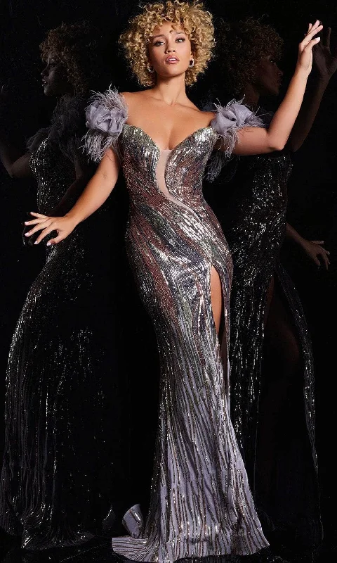 Jovani 38679 - Off Shoulder Sequined Long Dress Casual Short Summer