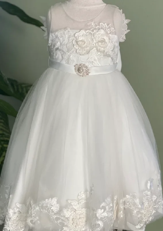 Princess Daliana Tulle Dress with Crochet Flowers and Sweep Train - 1806 Tunics Silk luxurious