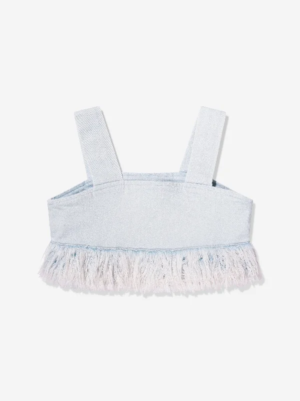 DL1961 Girls Cora Denim Fur Crop Top in Blue Lace Blend Ribbed Blend Corduroy Blend