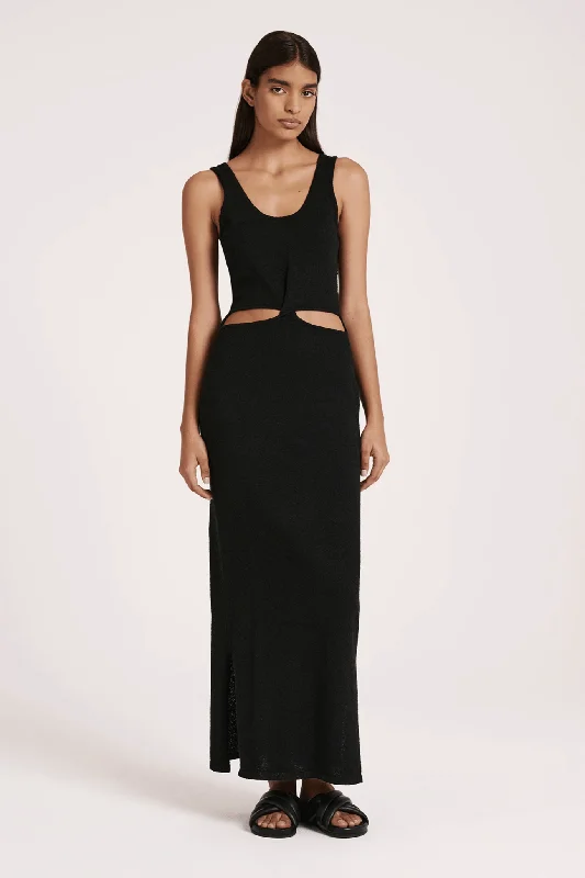 NUDE LUCY ESRA KNIT DRESS - BLACK Maxi Flowy Bohemian