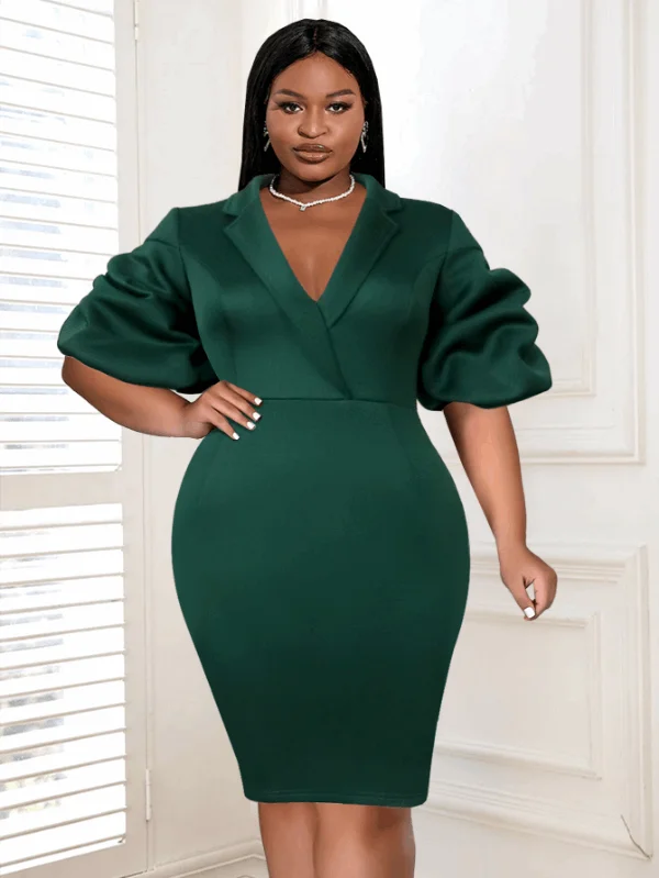 AOMEI 2023 V Neck Short Puff Sleeve Green Dress Tunics Fashionable trendy