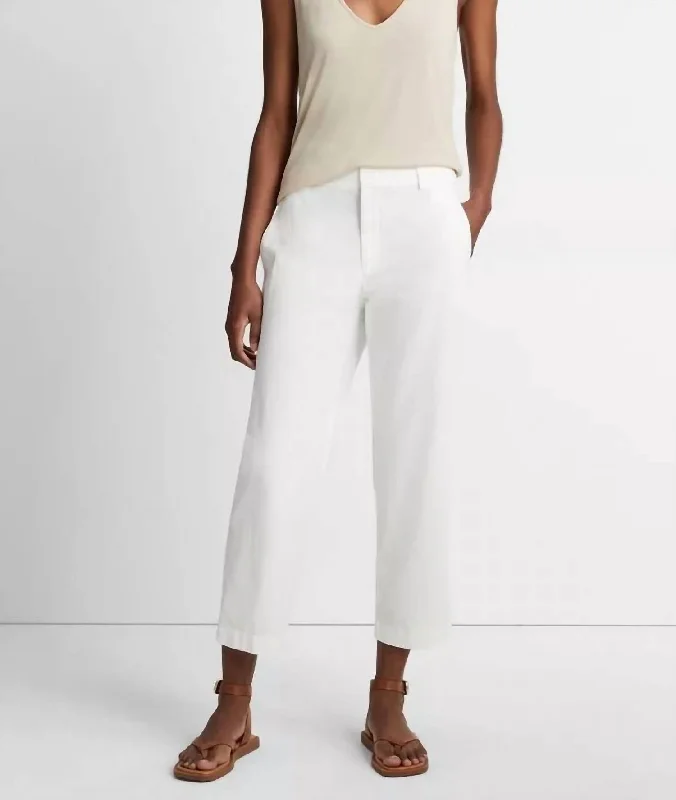 Low Rise Washed Cotton Crop Pant In Off White Casual Drawstring Pants