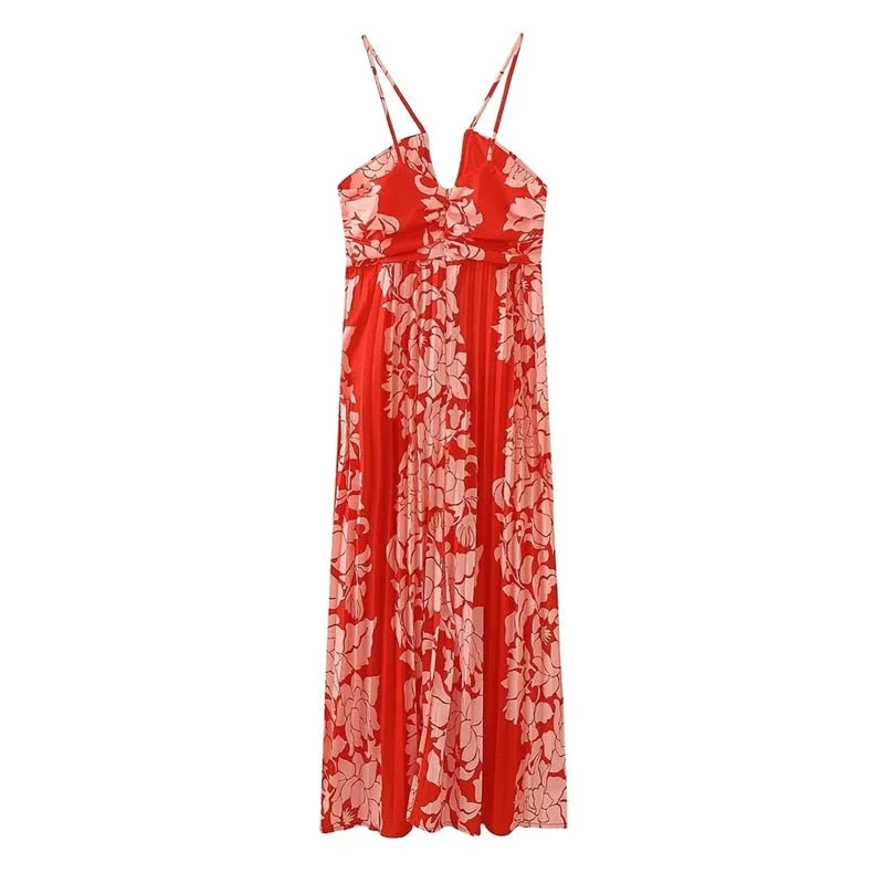 Yipinpay 2023 Pleated Floral Dress Woman Red Backless Slip Long Dress Women Summer Holiday Beach Dresses Sexy Midi Party Dresses Tunics Summer linen Yipinpay 2023 Pleated Floral Dress Woman Red Backless Slip Long Dress Women Summer Holiday Beach Dresses Sexy Midi Party Dresses Tunics Summer linen