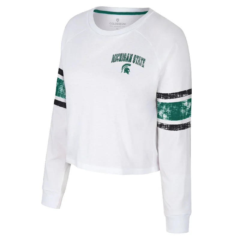 Colosseum Long Sleeve White Crop Top Notch Collar Peter Pan Collar Cowl Neck