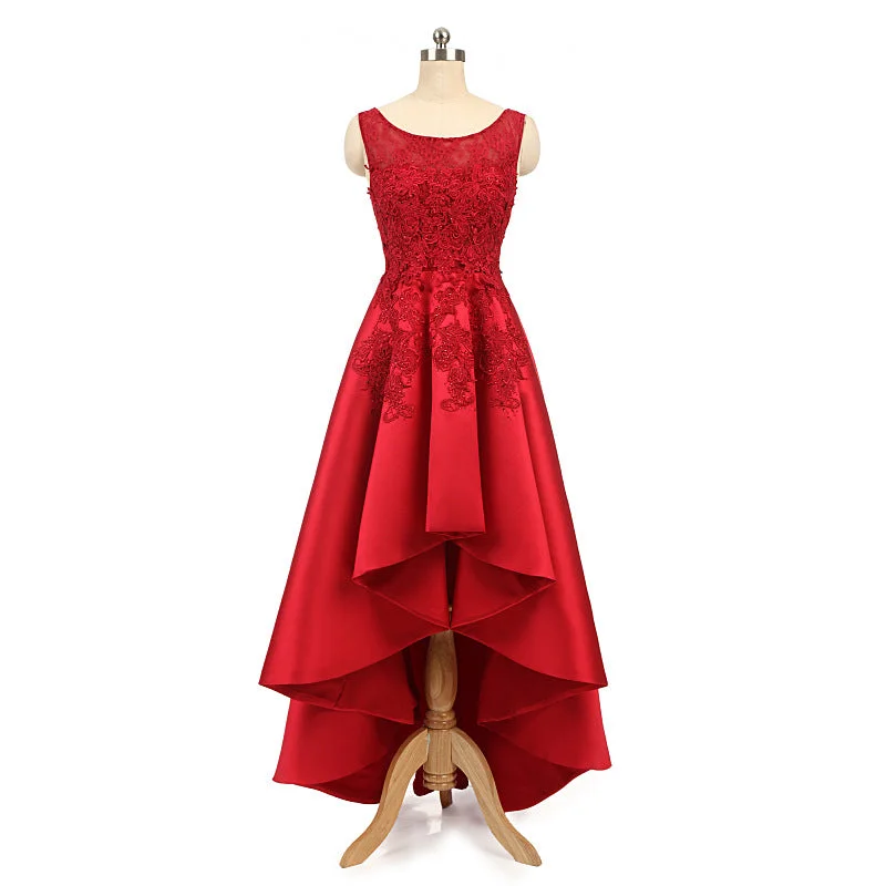 Women Red Lace Asymmetrical Evening Party Dresses Sequined Elegant Party
