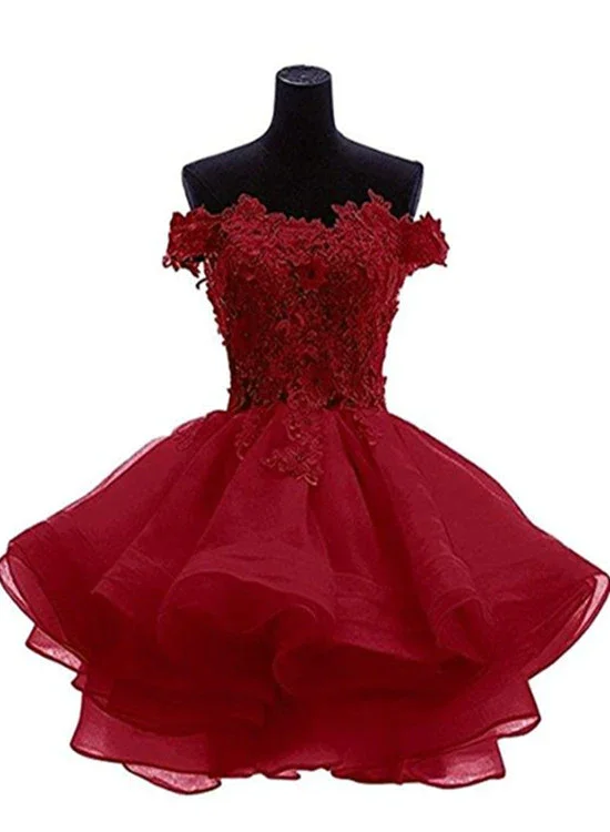 Cute Organza Short Party Dress With Lace Applique, Graduation Dress gh480 Crew Neckline Sporty