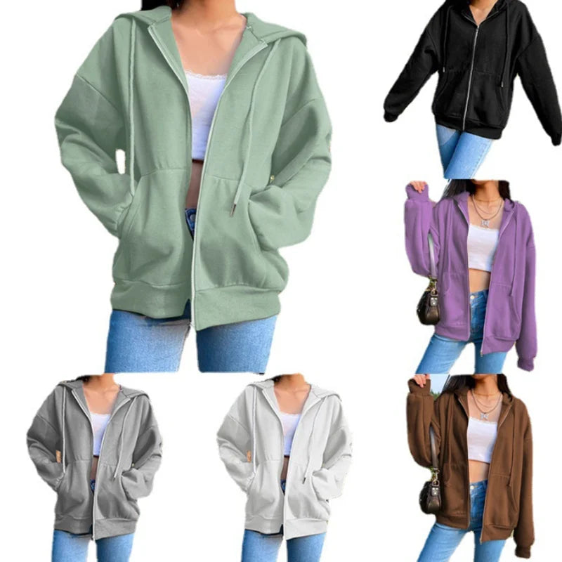 Autumn Fleece Hoodie Solid Color Hooded Korean Fashion Sweatshirts Long Sleeve Top Drawstring Pockets Loose Zipper Black Hoodies. Hoodie with Drawstring Waist Adjustable Fitted Autumn Fleece Hoodie Solid Color Hooded Korean Fashion Sweatshirts Long Sleeve Top Drawstring Pockets Loose Zipper Black Hoodies. Hoodie with Drawstring Waist Adjustable Fitted