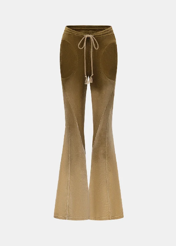 Olive Flared Pants Warm Wool Trousers