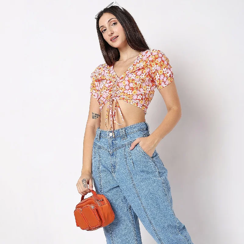 Regular Fit Floral Crop Top Fashionable Trendy Casual