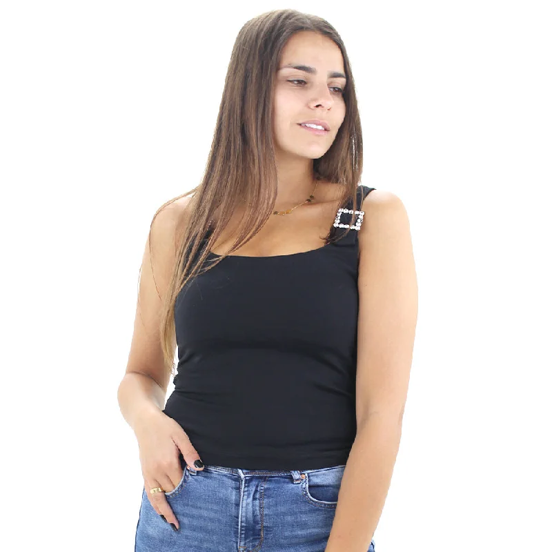 Women's Plain Crop Top,Black Fleece Nylon Spandex
