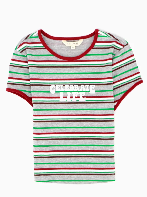 Women's Graphic Printed Striped Crop Top,Multi Anti-Shrink Durable Soft