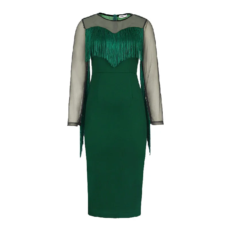 Sexy See Through Green Tight Women Party Dresses Boatneck Modish Everyday