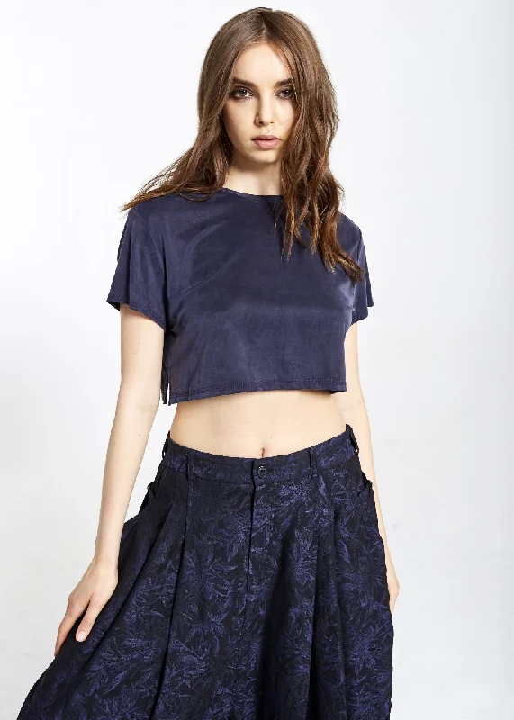 Blue Cupro Crop Top Modern Contemporary Chic