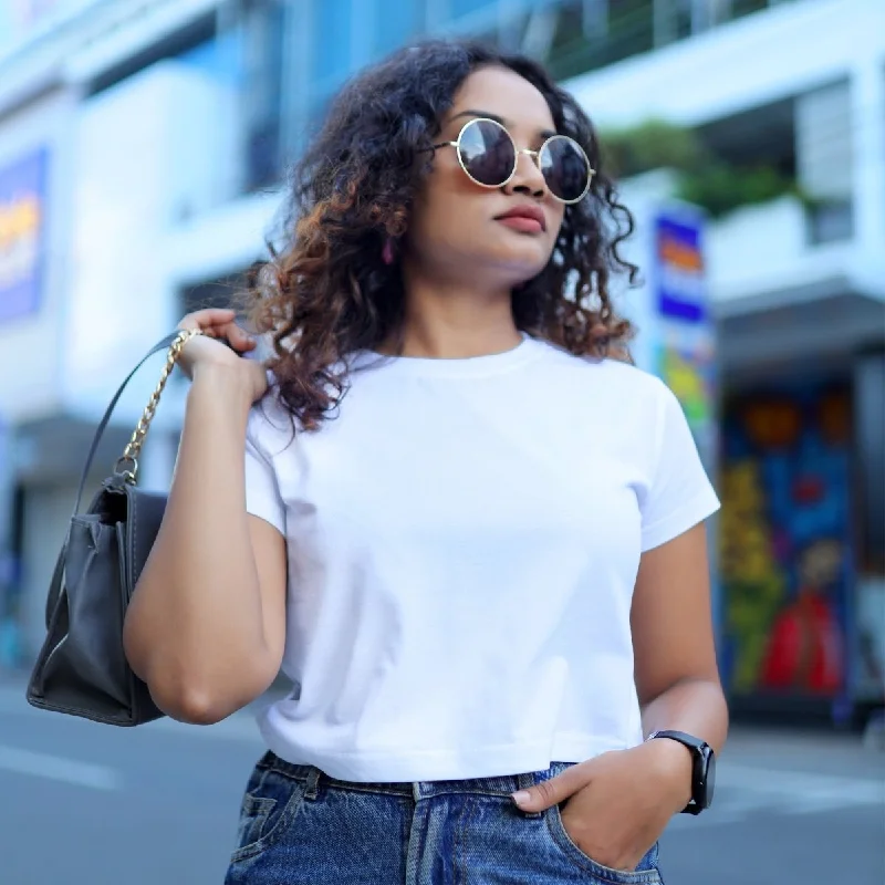 PEACEFUL WHITE CROP TOP FOR WOMEN - PLAIN Mesh Canvas Denim
