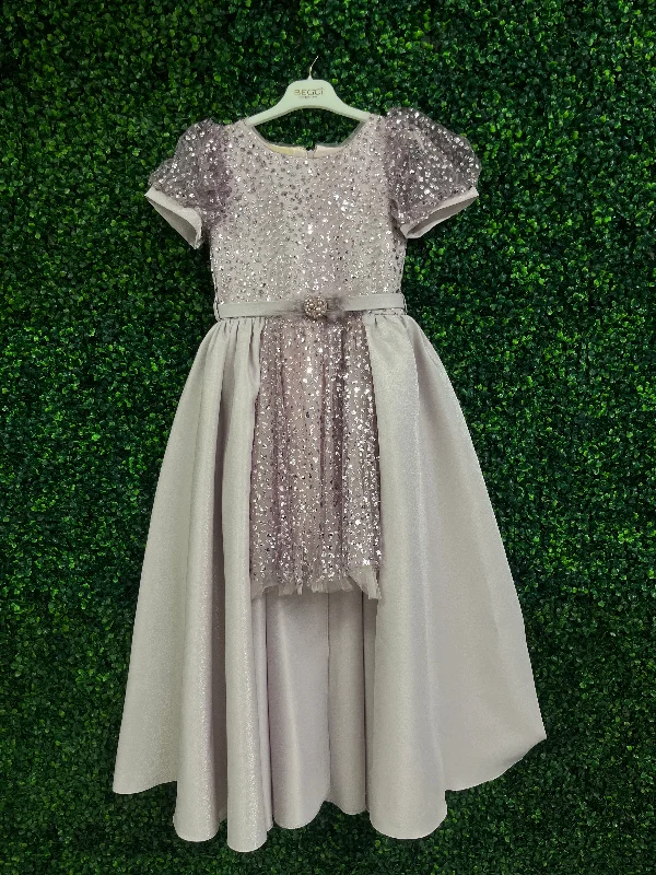 Beggi Girls’ Purple Sequins High-Low Special Occasions Dress 4812 Off-the-shoulder Chic Trendy