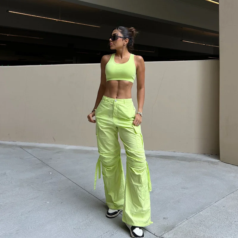 Cargo Pants - High Waisted - Full Length - Lime Green Modern Skinny Pants