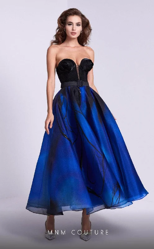 MNM Couture N0581 - Tea Length Rosette A-Line Dress Tunics Modern contemporary