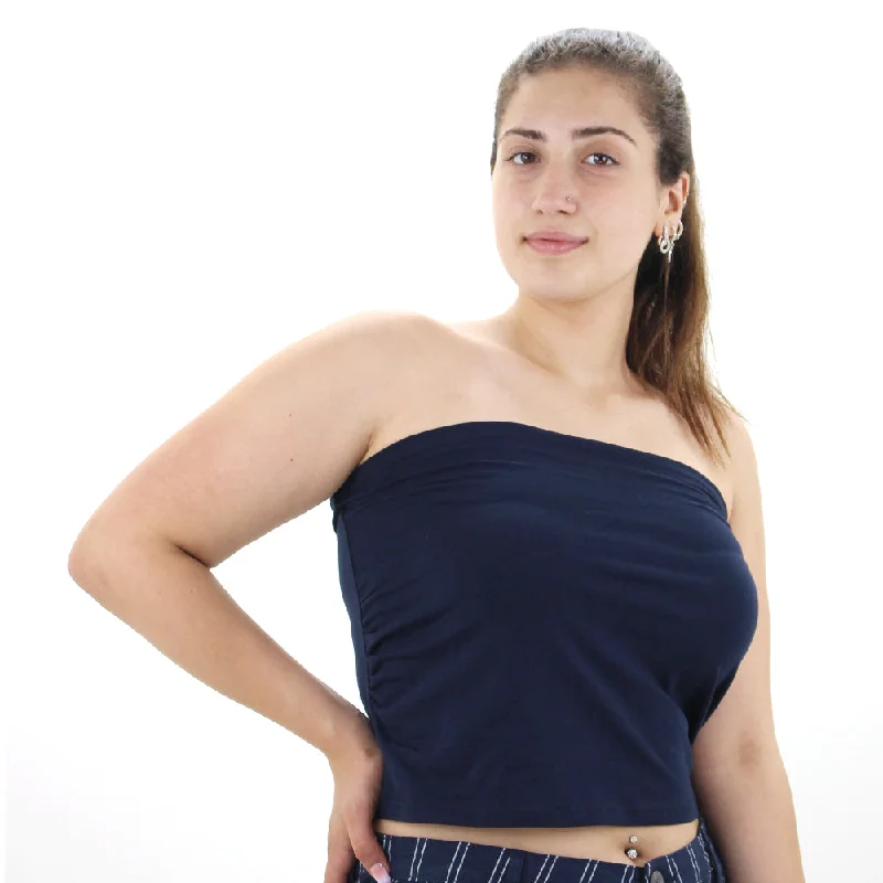 Women's Off Shoulder Cotton Crop Top,Navy Ribbed Crop Top High Neck Heavyweight