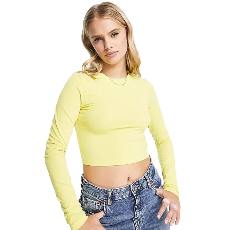 Women's Tie Back  Crop Top,Yellow Mesh Fabric Canvas Fabric Denim Fabric