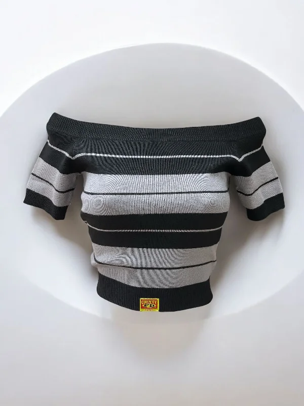 Charlie Brown Off Shoulder Crop Top FB County 002 Houndstooth Herringbone Solid