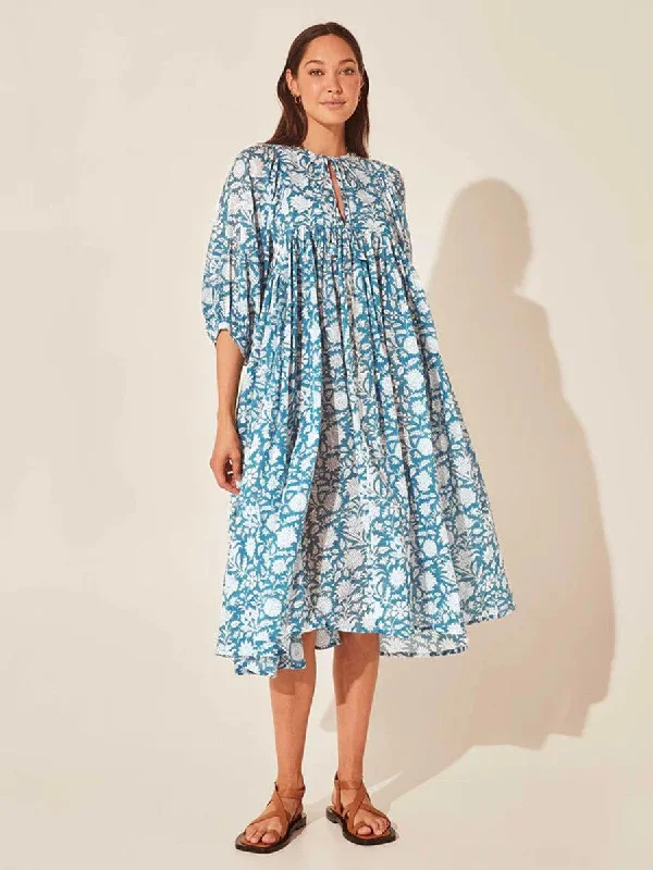 Floral Tie Neck Lantern Sleeve Dress Tunics Chic fashionable