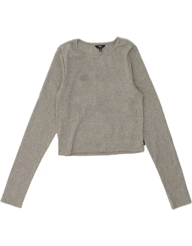 VANS Womens Crop Top Long Sleeve UK 12 Medium Grey Cotton Zippered Buttoned Snapped