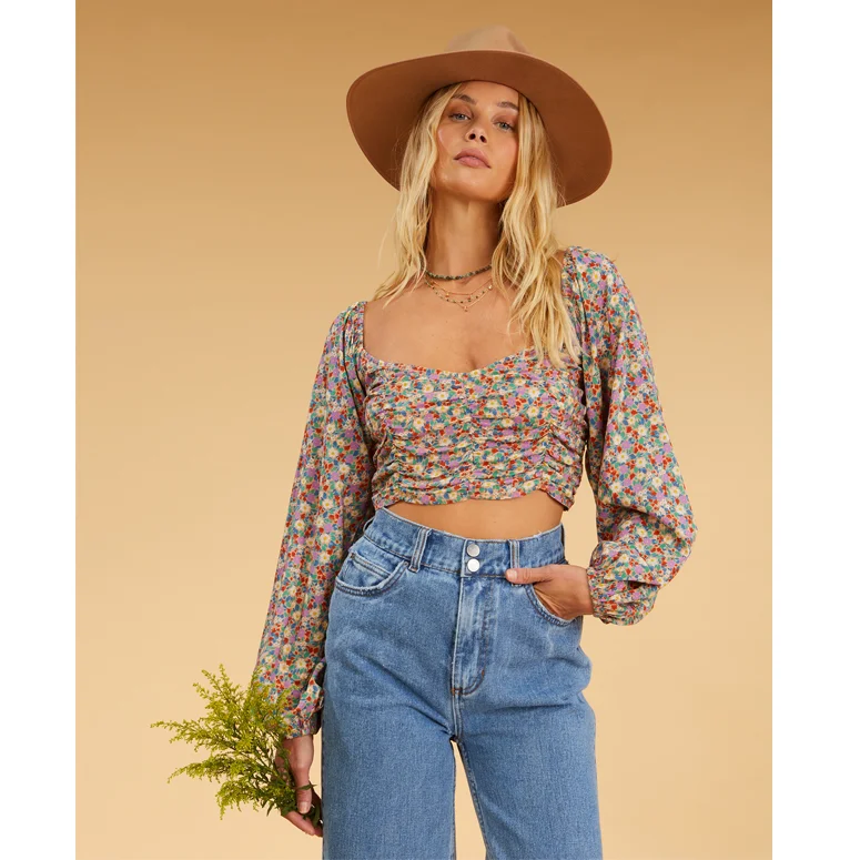 Salty Blonde x Billabong Free Love Crop Top Front Pockets Side Pockets Patch Pockets