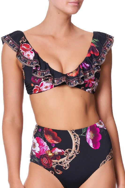 CROP TOP BRA WITH FRILL MIRROR MIRROR Cotton Fabric Linen Fabric Terry Fabric