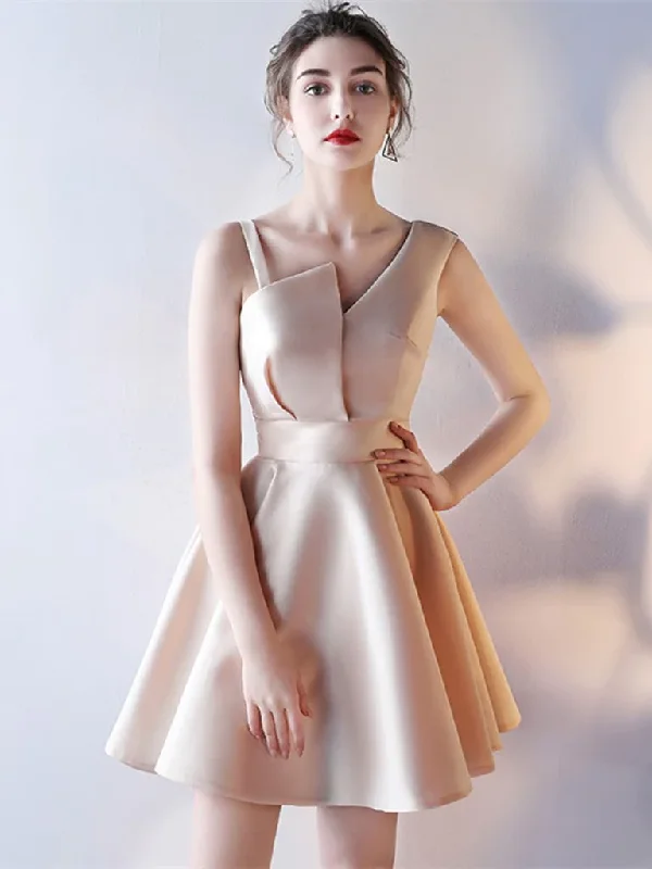 Cute Satin One Shoulder Knee Length Party Dress, A-Line Homecoming Dress gh166 Tunics Top Casual Cute Satin One Shoulder Knee Length Party Dress, A-Line Homecoming Dress gh166 Tunics Top Casual